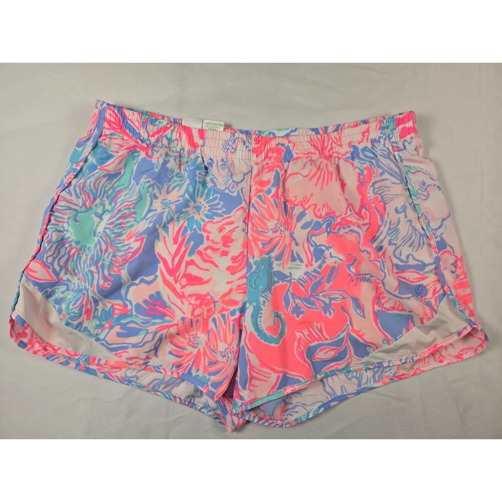 Lilly Pulitzer Luxletic Ocean Trail Shorts Sz M Viva La Lilly Lion Placement